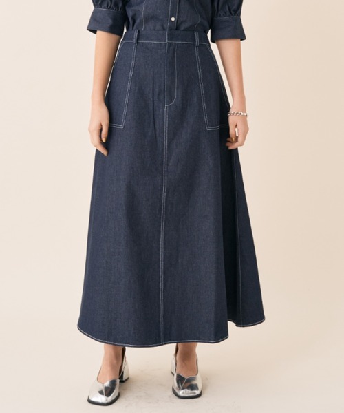 Solace（ソレイス）の「ツイルデニムフレアスカート（スカート・レディース・ネイビー/ホワイト・FREE）」の17枚目の写真