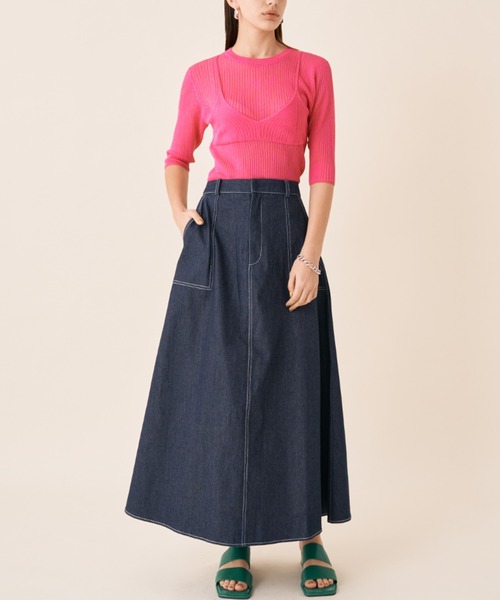 Solace（ソレイス）の「ツイルデニムフレアスカート（スカート・レディース・ネイビー/ホワイト・FREE）」の15枚目の写真