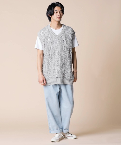 ADMIX/ATELIER SAB MEN(アドミックスアトリエサブメン)の「透かし編みレースニット / オーバーサイズ ルーズジレ(ベスト・メンズ・ブラック/ライトグレー/ダークオレンジ・FREE)」の7枚目の写真