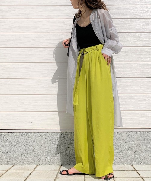 Q(キュー)の「レーヨンスラブDカンベルトワイドパンツ(その他パンツ・レディース・ライム/アイボリー/ブラック/カーキ/テラコッタ・MEDIUM)」の13枚目の写真