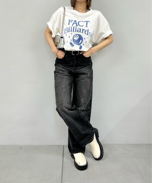 WHO'S WHO gallery（フーズフーギャラリー）の「COOPER FACTビリヤードカレッジロゴビッグTEE（Tシャツ/カットソー・レディース・ブルー/ネイビー/ライトグレー/ブラック/ホワイト/チャコールグレー・FREE）」の7枚目の写真