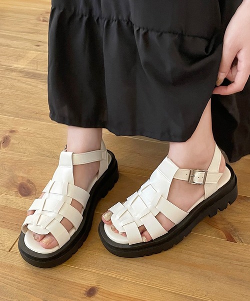shopnikoniko(ショップニコニコ)の「トラックソール 厚底 グルカサンダル(サンダル・レディース・ブラック/ホワイト/ライトベージュ・M/L/LL/S)」の21枚目の写真