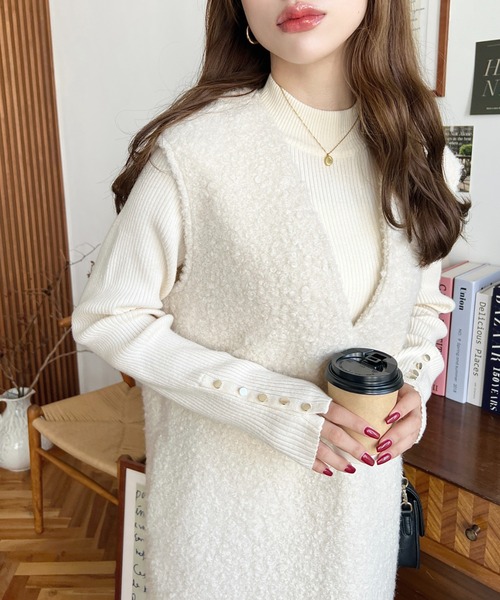 セール】リングフェイクウールVネックジャンパースカート（ジャンパー