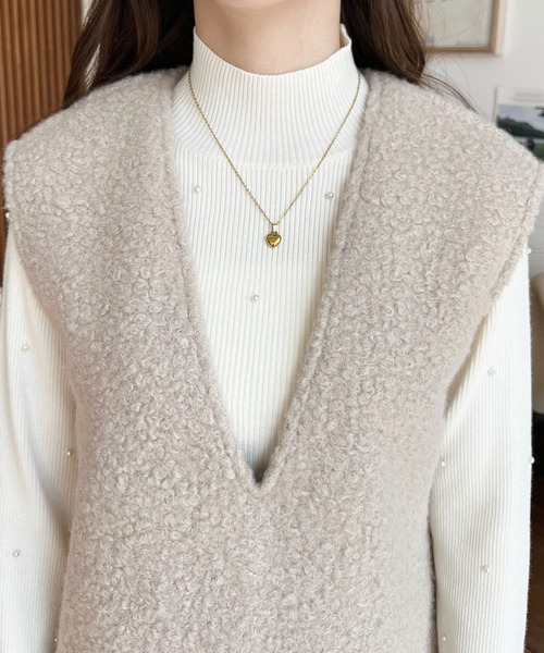 moment+（モーメントプラス）の「リングフェイクウールVネックジャンパースカート（ジャンパースカート・レディース・ベージュ/アイボリー/ブラック/チャコールグレー/グレイッシュベージュ・M/L）」の13枚目の写真