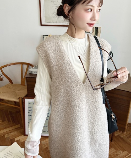 セール】リングフェイクウールVネックジャンパースカート（ジャンパー