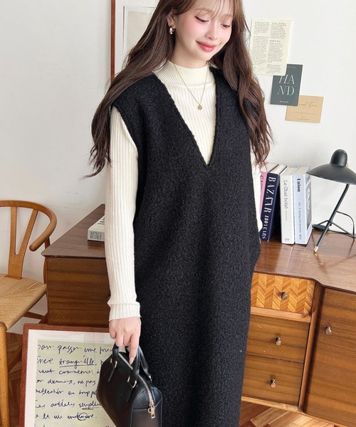 セール】リングフェイクウールVネックジャンパースカート（ジャンパー