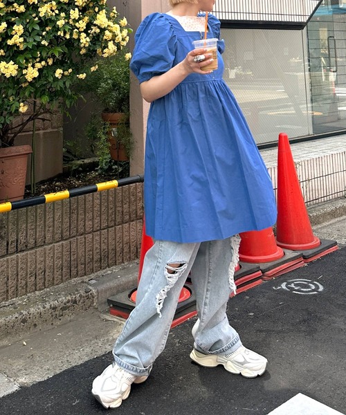 Alley by w closet(アリーバイダブルクローゼット)の「【Alley】スクエアネックZIPワンピース(ワンピース・レディース・オフホワイト/ブルー・FREE)」の4枚目の写真