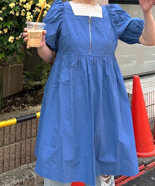 Alley by w closet(アリーバイダブルクローゼット)の「【Alley】スクエアネックZIPワンピース(ワンピース・レディース・オフホワイト/ブルー・FREE)」の14枚目の写真