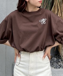 裾ドロスト胸ロゴショート5分袖Tシャツ