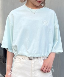 裾ドロスト胸ロゴショート5分袖Tシャツ