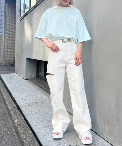 INGNI(イング)の「裾ドロスト胸ロゴショート5分袖Tシャツ(Tシャツ/カットソー・レディース・ブラック/オフホワイト/ミント/オートミール/ライトピンク/その他/ブラウン・M)」の19枚目の写真