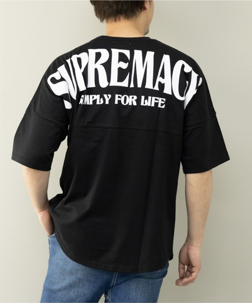 STYLEBLOCK(スタイルブロック)の「BIGロゴプリント入り5分袖ビッグシルエットTシャツ(Tシャツ/カットソー・メンズ・ホワイト/ブラック/オレンジ・L/M)」の1枚目の写真