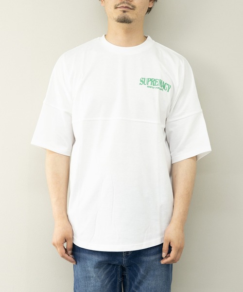 STYLEBLOCK(スタイルブロック)の「BIGロゴプリント入り5分袖ビッグシルエットTシャツ(Tシャツ/カットソー・メンズ・ホワイト/ブラック/オレンジ・L/M)」の9枚目の写真