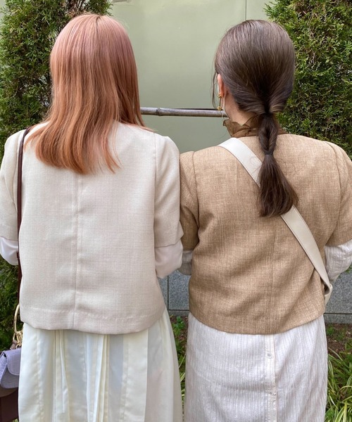Olu.(オルドット)の「ノーカラーリネンライクショートジャケット(ノーカラージャケット・レディース・ブラウン系その他/ベージュ・FREE)」の5枚目の写真