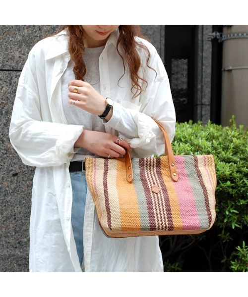 CLEDRAN(クレドラン)の「CL3516 MULTI STRIPE TOTE/M マルチカラー(かごバッグ・レディース・イエロー系その他/ピンク系その他/グリーン系その他/ブルー系その他・FREE)」の7枚目の写真