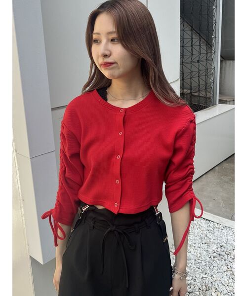 jouetie（ジュエティ）の「シャーリングスリーブ2WAYトップス（Tシャツ/カットソー・レディース・ブラック/グリーン/レッド/オフホワイト・MEDIUM）」の20枚目の写真