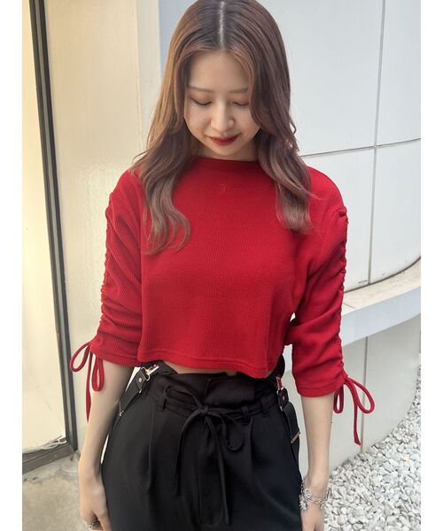 jouetie（ジュエティ）の「シャーリングスリーブ2WAYトップス（Tシャツ/カットソー・レディース・ブラック/グリーン/レッド/オフホワイト・MEDIUM）」の17枚目の写真