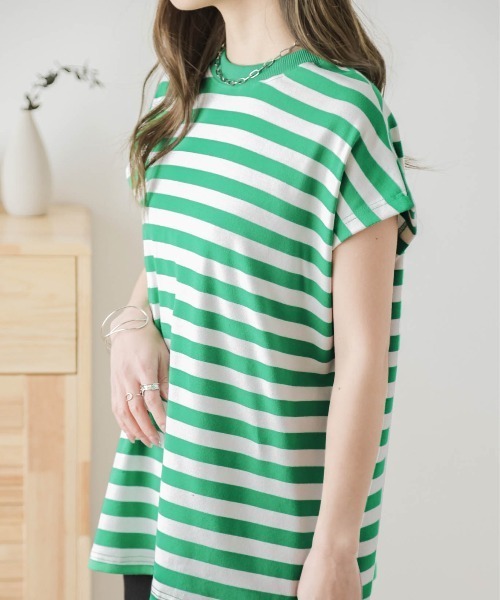 AMELY（エミリー）の「フレンチ袖ボーダーTシャツ（Tシャツ/カットソー・レディース・グリーン/イエロー系その他/ネイビー/ピンク/ブルー/ブラック・フリー）」の9枚目の写真
