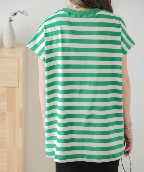 AMELY（エミリー）の「フレンチ袖ボーダーTシャツ（Tシャツ/カットソー・レディース・グリーン/イエロー系その他/ネイビー/ピンク/ブルー/ブラック・フリー）」の10枚目の写真