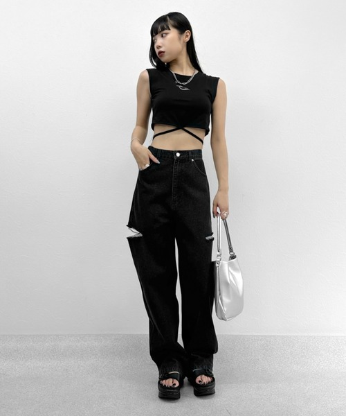 LVEU.（ラブユ.）の「【LVEU.】ワンハンドルスクエアバッグ / バッグ 鞄 BAG ハンドバッグ 合皮  スムース 柔らかい スクエア ブラック シルバー（トートバッグ・レディース・ブラック/シルバー・FREE）」の12枚目の写真