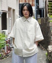 Lulu & Arnie | 綿麻 オーバーサイズ ハーフスリーブ ラウンドヨーク レギュラーカラー シャツ(シャツ/ブラウス)