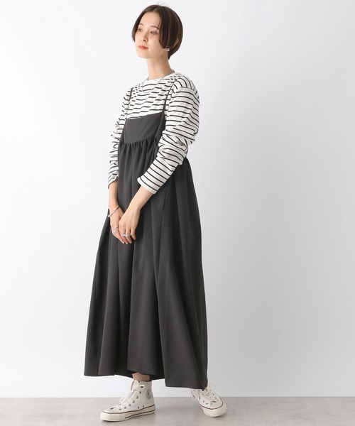 LEPSIM（レプシィム）の「キリカエギャザーキャミワンピース　970843（ワンピース・レディース・カーキブラウン/ブラック・FREE）」の2枚目の写真