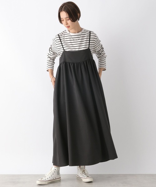 LEPSIM（レプシィム）の「キリカエギャザーキャミワンピース　970843（ワンピース・レディース・カーキブラウン/ブラック・FREE）」の3枚目の写真