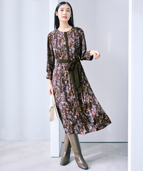 ハーバルフロープリント8分袖 ワンピース（ワンピース）｜自由区