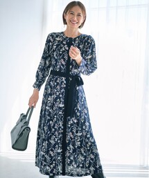 ハーバルフロープリント8分袖 ワンピース