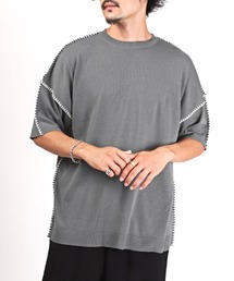 ハンドステッチクルーネック半袖ニット