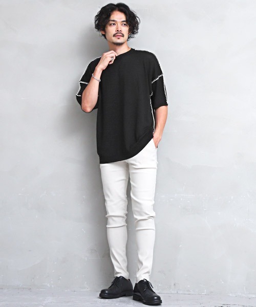 LUXSTYLE(ラグスタイル)の「ハンドステッチクルーネック半袖ニット(ニット/セーター・メンズ・ホワイト/チャコール/ブラック・L/M)」の6枚目の写真
