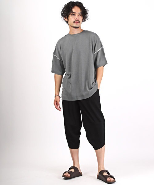 LUXSTYLE(ラグスタイル)の「ハンドステッチクルーネック半袖ニット(ニット/セーター・メンズ・ホワイト/チャコール/ブラック・L/M)」の8枚目の写真