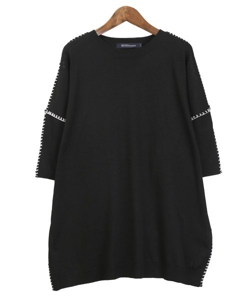 LUXSTYLE(ラグスタイル)の「ハンドステッチクルーネック半袖ニット(ニット/セーター・メンズ・ホワイト/チャコール/ブラック・L/M)」の9枚目の写真
