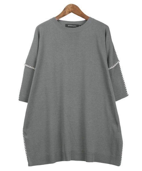 LUXSTYLE(ラグスタイル)の「ハンドステッチクルーネック半袖ニット(ニット/セーター・メンズ・ホワイト/チャコール/ブラック・L/M)」の11枚目の写真