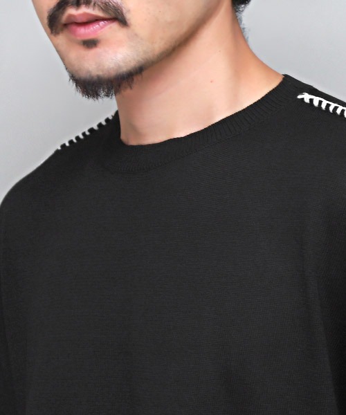 LUXSTYLE(ラグスタイル)の「ハンドステッチクルーネック半袖ニット(ニット/セーター・メンズ・ホワイト/チャコール/ブラック・L/M)」の12枚目の写真