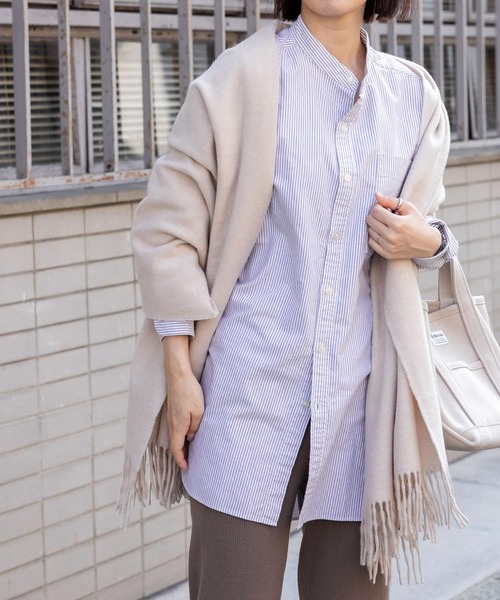 FORK&SPOON（フォークアンドスプーン）の「FORK&SPOON　オックスロングシャツ（シャツ/ブラウス・レディース・ブラウン系その他/ブルー系その他/オフホワイト・1）」の2枚目の写真