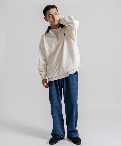 Ressaca(レサーカ)の「ハーフジップトレーナー フリースプルオーバー ワンポイント刺繍トラックジャケット(スウェット・メンズ・オフホワイト/オレンジ/ネイビー/グレー/ブラック/ブルー・L/XL/M)」の9枚目の写真