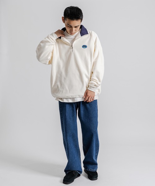 Ressaca(レサーカ)の「ハーフジップトレーナー フリースプルオーバー ワンポイント刺繍トラックジャケット(スウェット・メンズ・オフホワイト/オレンジ/ネイビー/グレー/ブラック/ブルー・L/XL/M)」の10枚目の写真