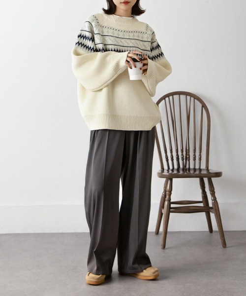 Chillfar(チルファー)の「ノルディック柄ニット(ニット/セーター・レディース・ブルー/グリーン/ホワイト系/ネイビー/ホワイト×ネイビー/ブラウン/レッド/グレー・FREE)」の21枚目の写真