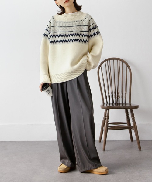 Chillfar(チルファー)の「ノルディック柄ニット(ニット/セーター・レディース・ブルー/グリーン/ホワイト系/ネイビー/ホワイト×ネイビー/ブラウン/レッド/グレー・FREE)」の22枚目の写真