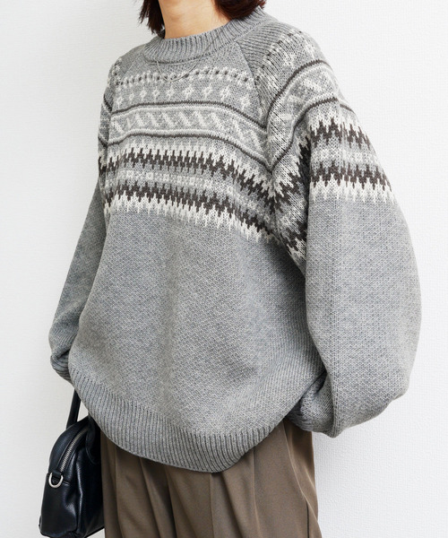 Chillfar(チルファー)の「ノルディック柄ニット(ニット/セーター・レディース・ブルー/グリーン/ホワイト系/ネイビー/ホワイト×ネイビー/ブラウン/レッド/グレー・FREE)」の9枚目の写真