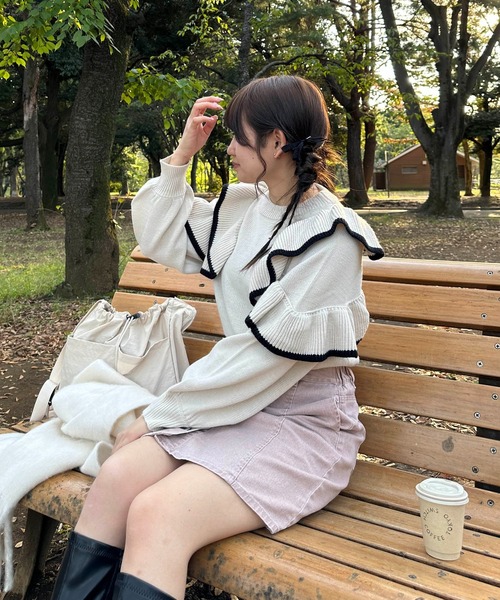 s*o様 SANDRO ANDY フリル付きセーター アイボリー Fringed knit midi dress brown For Women | Sandro Paris