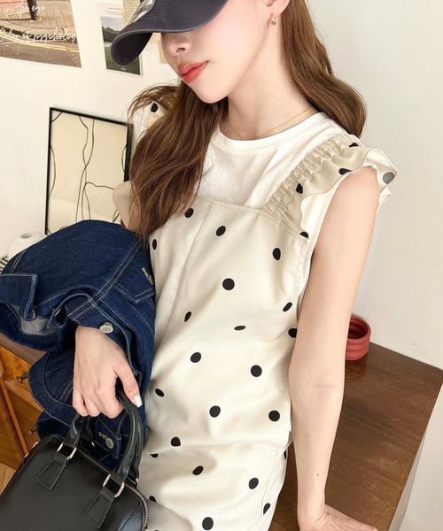 moment+（モーメントプラス）の「ポルカドットオールインワン（つなぎ/オールインワン・レディース・ブラック/オフホワイト/アイボリー・M/L）」の9枚目の写真