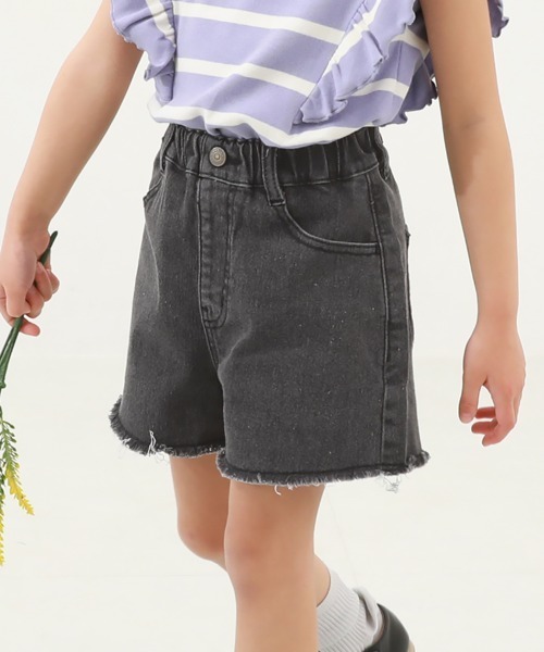 devirock(デビロック)の「楽デニム ケミカルウォッシュ 裾フリンジ ショートパンツ(デニムパンツ・キッズ・その他1/その他2/その他3・100cm/110cm/120cm/130cm/140cm/150cm/160cm)」の2枚目の写真