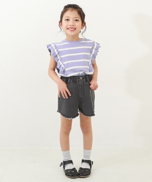 devirock(デビロック)の「楽デニム ケミカルウォッシュ 裾フリンジ ショートパンツ(デニムパンツ・キッズ・その他1/その他2/その他3・100cm/110cm/120cm/130cm/140cm/150cm/160cm)」の4枚目の写真