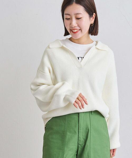 coen（コーエン）の「アゼ編みスキッパーニット（ニット/セーター・レディース・ブラック/グレー/オフホワイト/オリーブ・FREE）」の2枚目の写真