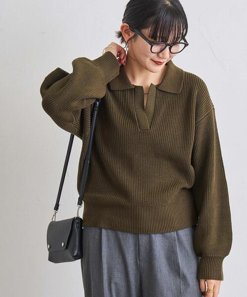 coen（コーエン）の「アゼ編みスキッパーニット（ニット/セーター・レディース・ブラック/グレー/オフホワイト/オリーブ・FREE）」の4枚目の写真