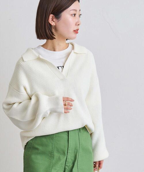 coen（コーエン）の「アゼ編みスキッパーニット（ニット/セーター・レディース・ブラック/グレー/オフホワイト/オリーブ・FREE）」の5枚目の写真