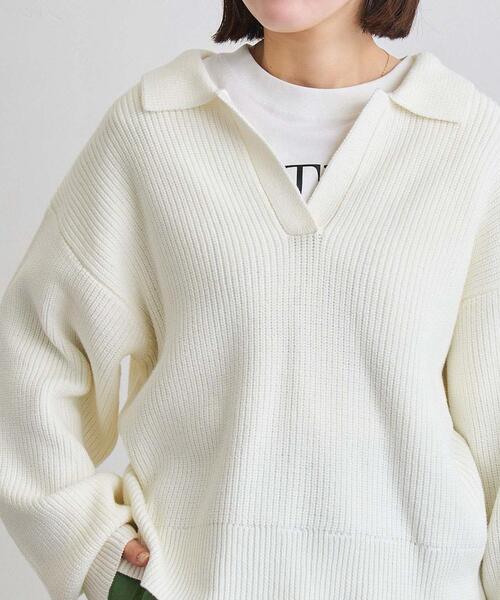 coen（コーエン）の「アゼ編みスキッパーニット（ニット/セーター・レディース・ブラック/グレー/オフホワイト/オリーブ・FREE）」の6枚目の写真