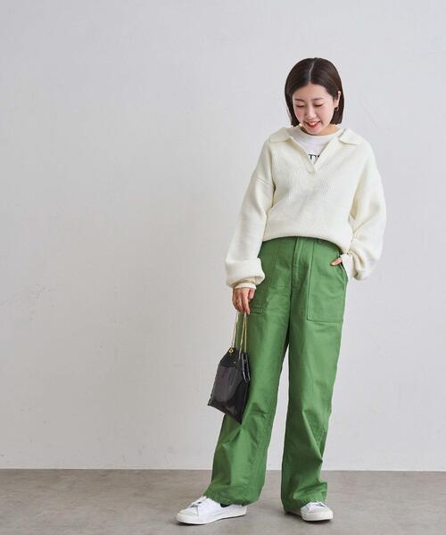 coen（コーエン）の「アゼ編みスキッパーニット（ニット/セーター・レディース・ブラック/グレー/オフホワイト/オリーブ・FREE）」の9枚目の写真